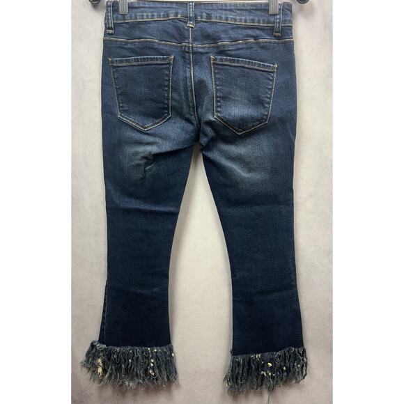Lit2 Vintage Frayed Boho Fringed Hem Skinny Cropped Jeans Size 27 Design In USA - Picture 5 of 11